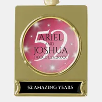 Elegant 52nd Star Ruby Wedding Anniversary Gold Plated Banner Ornament