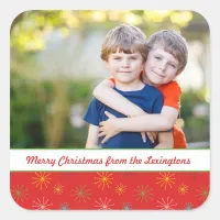 Red Mid Century Modern Atomic Christmas Photo Square Sticker