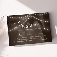 Brown Rustic Tree String Lights Wedding RSVP