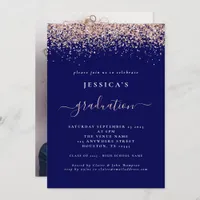 2024 Graduation Photo Rose Gold Glitter Navy Blue Invitation