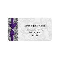 Faux lace and ribbon purple black address labels