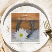 White Daisy and Horseshoe Western Bridal Shower Paper Napkins