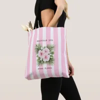 Coastal Chic Beach Club Pink Stripe Tropical Tote Bag
