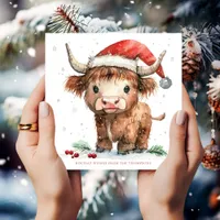 Cute Highland Cow Name Merry Christmas Holiday Card