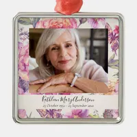 Floral Photo Memorial Keepsake Metal Ornament