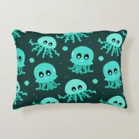 Kawaii Blue Jellyfish Pattern Accent Pillow