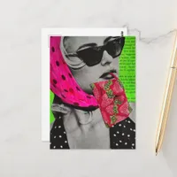 Woman With Strawberry Purse Surreal Collage Postcard