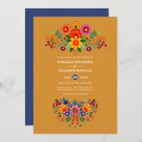 Turmeric & Indigo Mexican Folk Art Fiesta Wedding Invitation