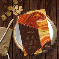 Abstract Agate Wedding Menu V2 Hot Orange ID827