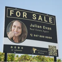 Real Estate Company For Sale Black and Gold Sign