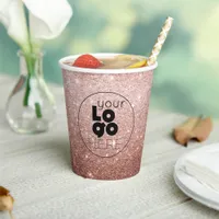 Custom Business Logo Rose Gold Glitter Paper Cups