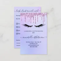 Glitter Purple Eyelash Extension Client Record Bus Business Card