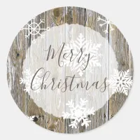 Rustic Weathered Distressed Wood Christmas Classic Round Sticker