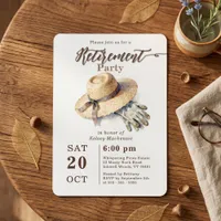 Watercolor Gardening Hat Gloves Retirement Party Invitation