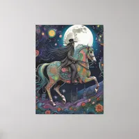 Horse Ride at Midnight on a Full Moon Night Canvas Print