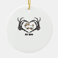 My Boo Chihuahua Costume With Skeleton Heart Hands Ceramic Ornament