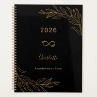 Black gold botanical foliage elegant planner