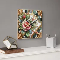 Elegant Floral Arrangement With Roses and Leaves Square Wall Clock