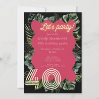 Bright Hot Pink Tropical Botanical 40th Birthday Invitation