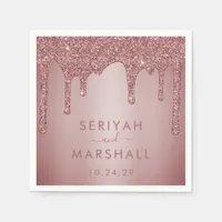Luxury Rose Gold Sparkle Glitter Drips Wedding Napkins