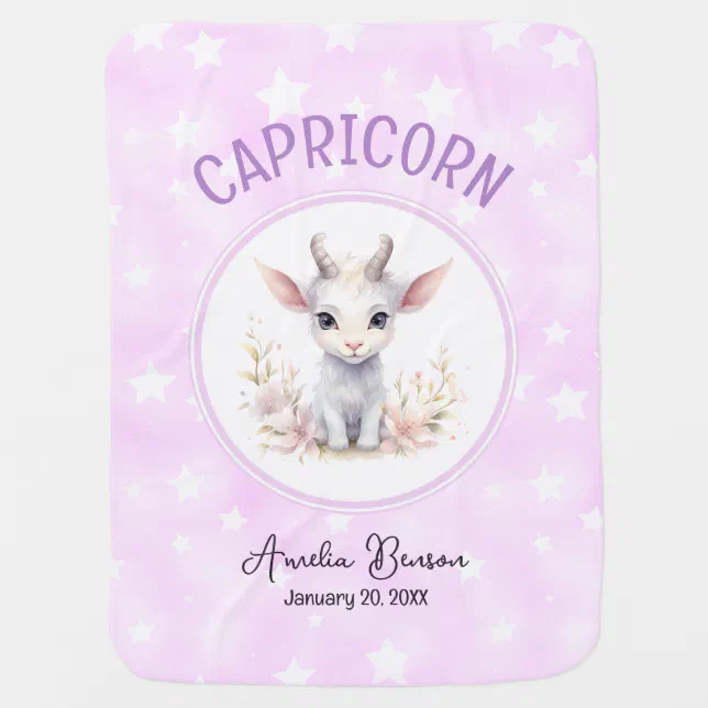 Cute Watercolor Illustration Capricorn Zodiac Name Baby Blanket