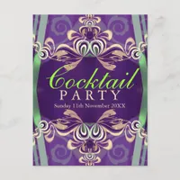 Batik Twist Green Purple Cocktail party Invitation