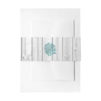 White Washed Wood Teal Coral Beach Wedding Band Invitation Belly Band