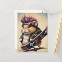 A Skateboarding Punk Hamster Retro  Postcard