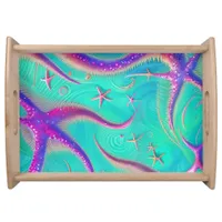  Teal and Purple Starfish Beachy  Serving Tray