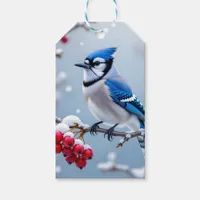 A Pretty Blue Jay on a Snowy Branch Christmas Gift Tags