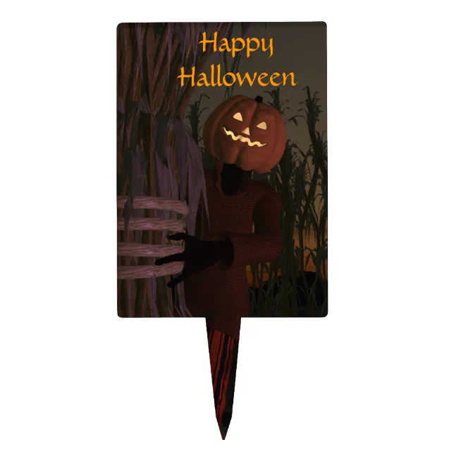 Spooky Pumpkin Head Scarecrow Cake Topper