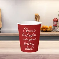 Christmas party red white love laughter cheer paper cups