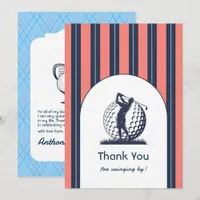 Navy, Light Blue & Coral Pink Preppy Golf Birthday Thank You Card