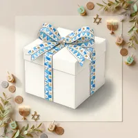 Festive Blue Watercolor Hanukkah Bunting Satin Ribbon