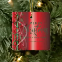 Red And Green Magical Holiday Winter Wonderland Ceramic Ornament