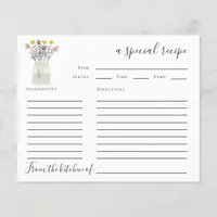 Mason Jar Wildlowers Bridal Shower Recipe Card