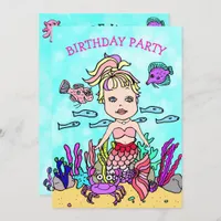 Ponytail  Mermaid Under the Sea Birthday Party Invitation