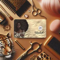 Gold Leopard and Tiger African American Hair Salon Business Card