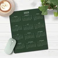 2025 Modern Minimalist Forest Green Calendar Mouse Pad