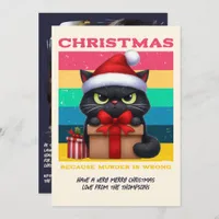 Rainbow Grunge Funny Cat Retro Christmas Photo Holiday Card