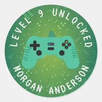 Green Gamer Birthday Level Up  Classic Round Sticker