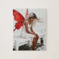 Fairy Sitting on a Dock With Her Feet in the Water Jigsaw Puzzle