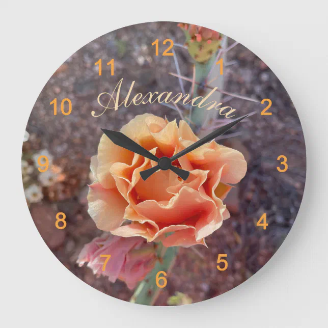 Pretty Peach Prickly Pear Flower Large Clock