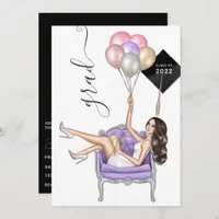 Black and Purple Balloon Girl Graduation Party Invitation