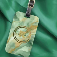 Elegant Green Marble with Gold Glitter Veins Luggage Tag