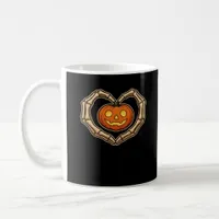 Skeleton Hands Heart With Pumpkin Cute Spooky Hall Coffee Mug