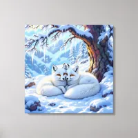 Winter Foxes on a Snowy Winter Day  Canvas Print