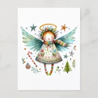 Whimsical Christmas Angel Modern Folk Art Style Postcard