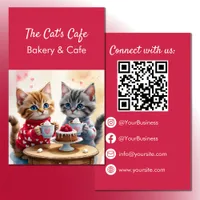 Cute kittens hot drinks cake bakery cafe QR code Business Card