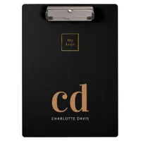 Black gold monogram initials business logo clipboard